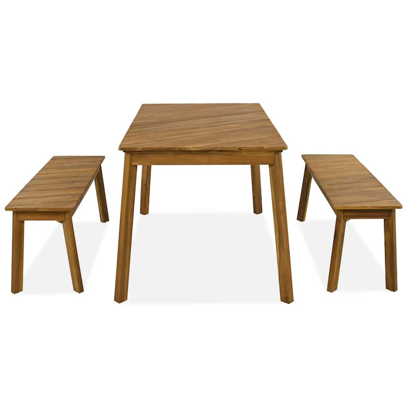 Nestfair 3-Pieces Outdoor & Indoor Wood Dining Set with 2 Benches
