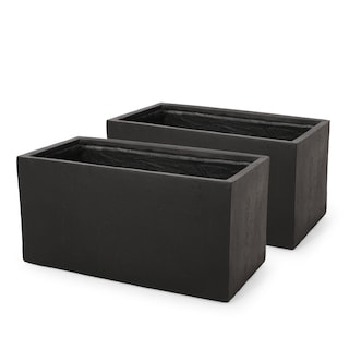 Ella Outdoor Modern Cast Stone Rectangular Planters (Set of 2) by Christopher Knight Home