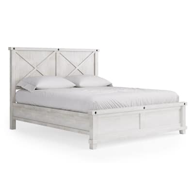California King Bed, Rough Hewn, Storage, Crossbuck Headboard, White