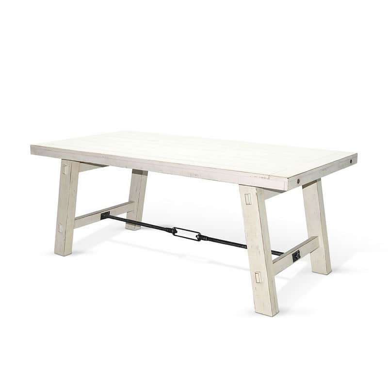 Rena Dining Table with Turnbuckles, 74 Inch Off-White Mahogany Wood