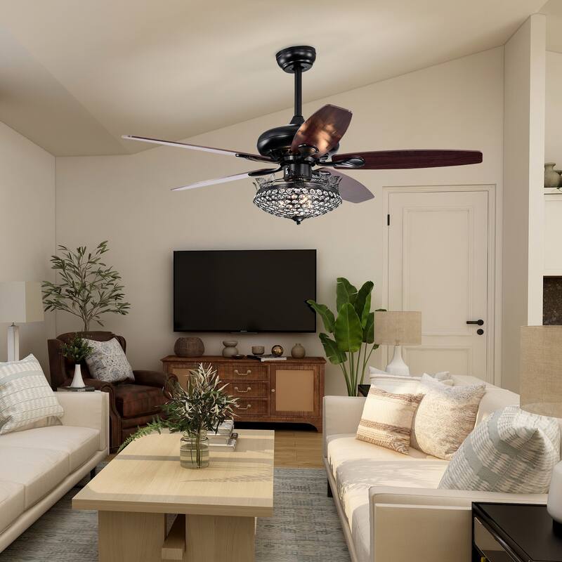 52'' Crystal Modern Ceiling Fan with Remote,Black