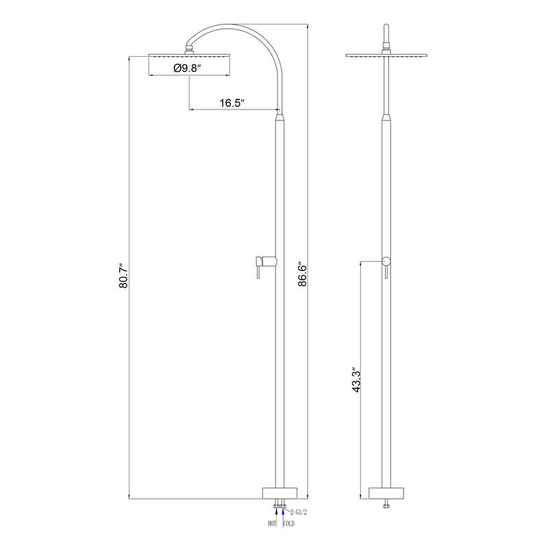 81"H Stainless Steel Freestanding Outdoor Shower with Handheld Shower