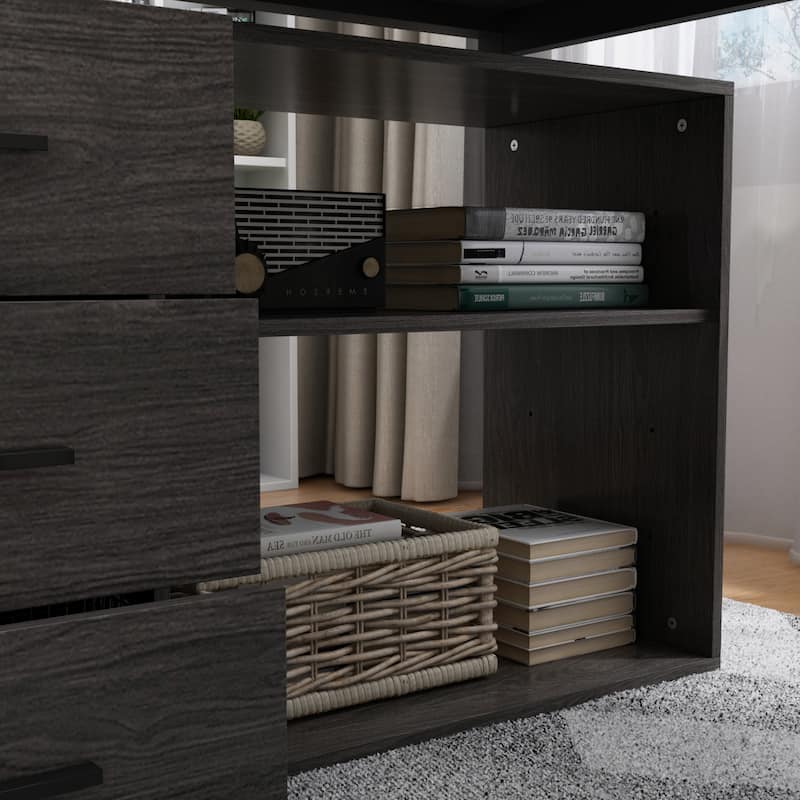 3-Drawer L-Shape Executive Desk Computer Tables With Storage Cabinet