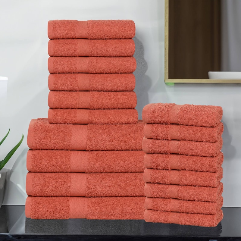 Superior Franklin Cotton Lightweight 18-Piece Assorted Towel Set - Coral