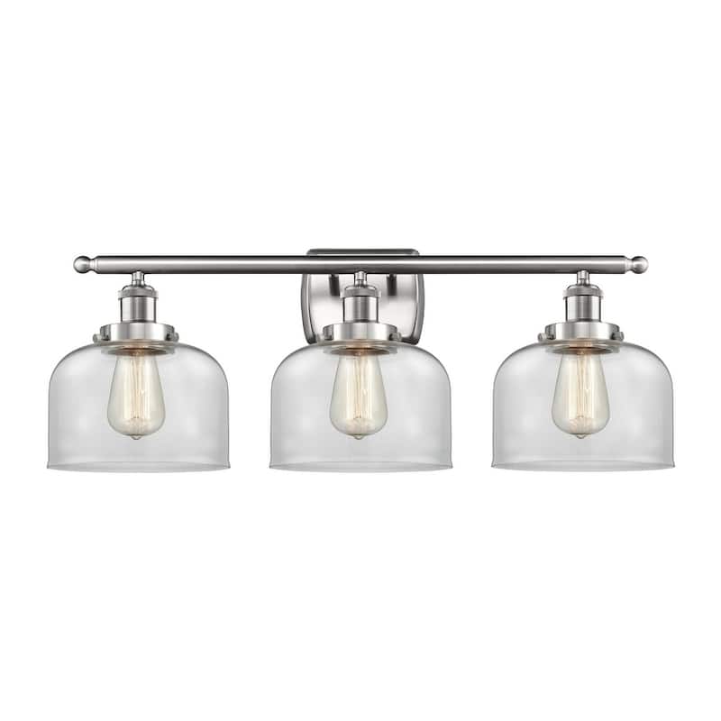 Innovations Lighting Large Bell 3 Light 26" Wide Vanity Light - Brushed Satin Nickel / Clear