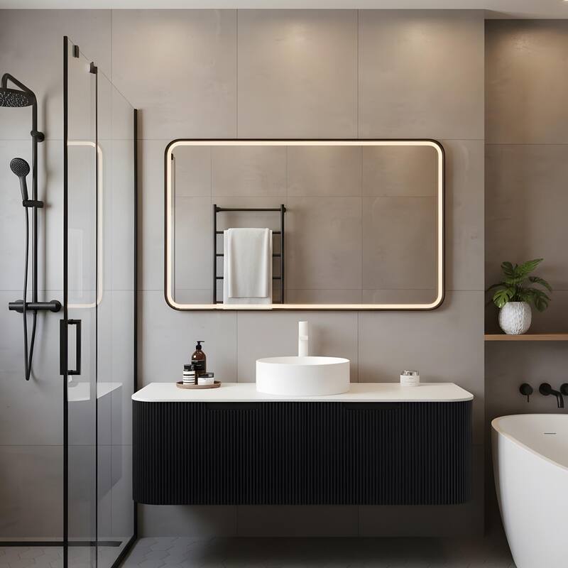 Wall Mounted Bathroom with White Round Ceramic Basin and Drawer