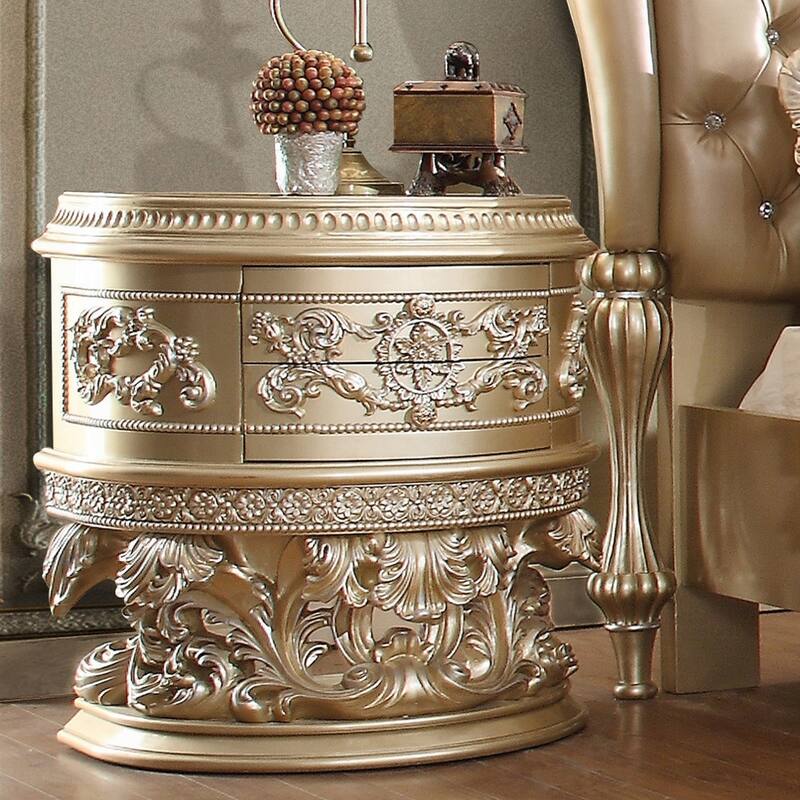 2 Drawers Resin Nightstand in Champagne Silver Finish