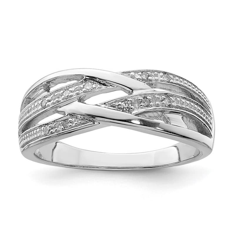 Curata 925 Sterling Silver Polished Open back Rhodium Plated Diamond Ring