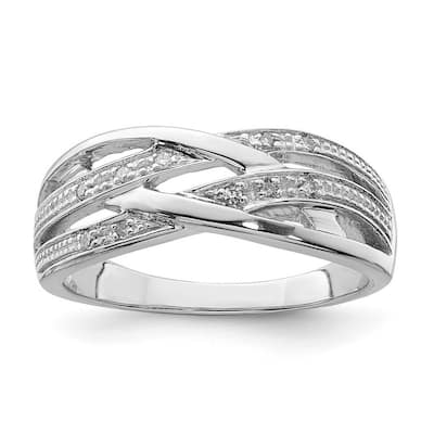 Curata 925 Sterling Silver Polished Open back Rhodium Plated Diamond Ring