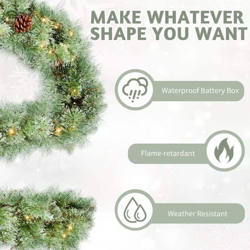 2 Pack 9FT Lighted Artificial Xmas Garland with 200 Warm Lights and 440 Tips and Red Berries