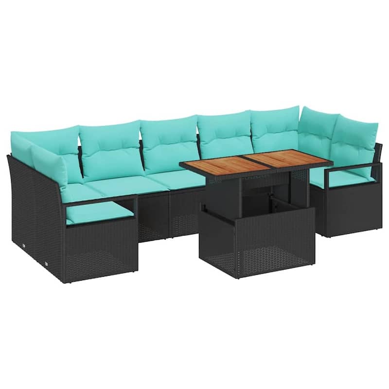 vidaXL 8 Piece Garden Sofa Set with Cushions Black Poly Rattan - 113.8×48×27.2