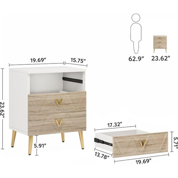 dimension image slide 2 of 3, 3-Drawer Nightstand, Luxury Bedside Table End Table with Storage Drawers and Golden Legs
