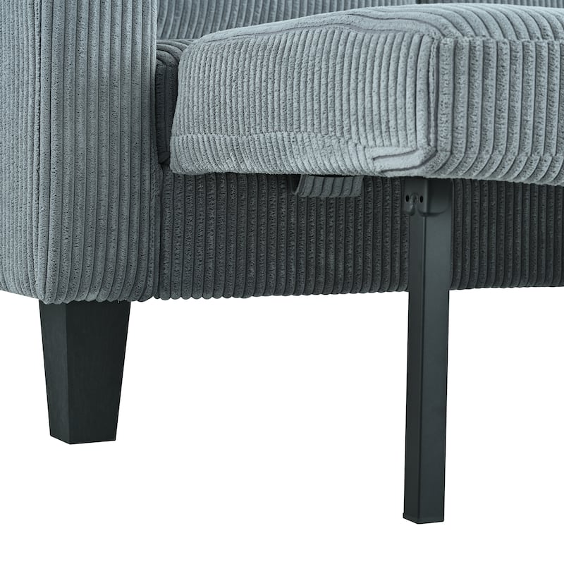 82.5" Corduroy Reversible Sectional Sofa with Storage Chaise, USB Ports, and Convertible Sleeper