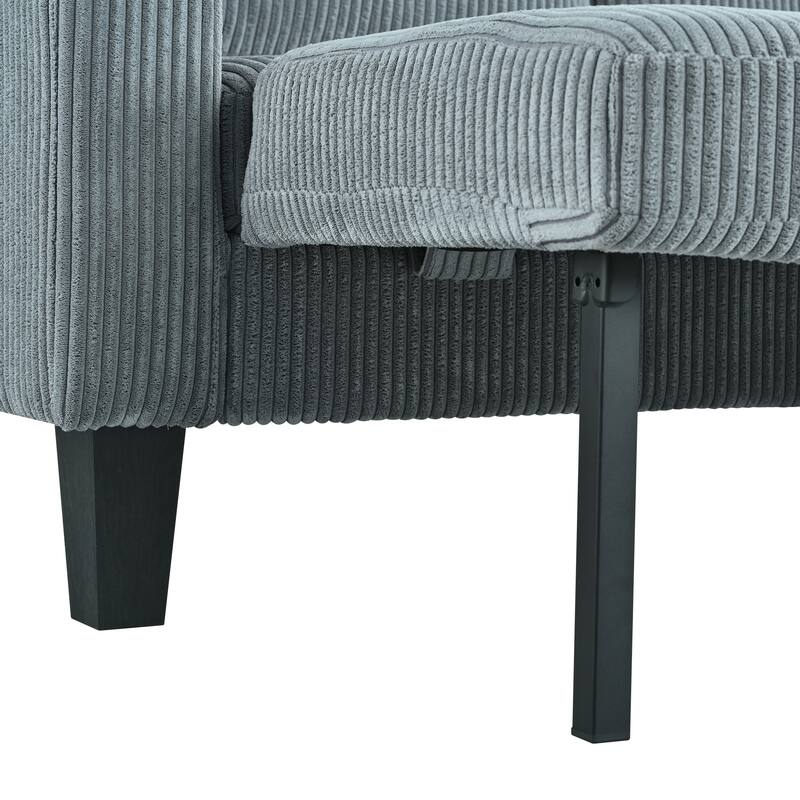 Reversible L-Shaped Sectional Sofa with Storage Chaise, USB Ports, Arm Cup Holder, Modern Corduroy Sleeper Couch for Living Room