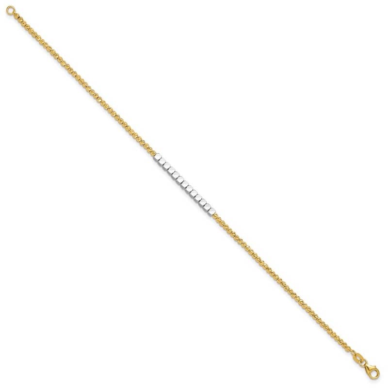 Curata 14k Two tone Gold 7.5" 2.3mm Diamond Cut Beaded Bracelet