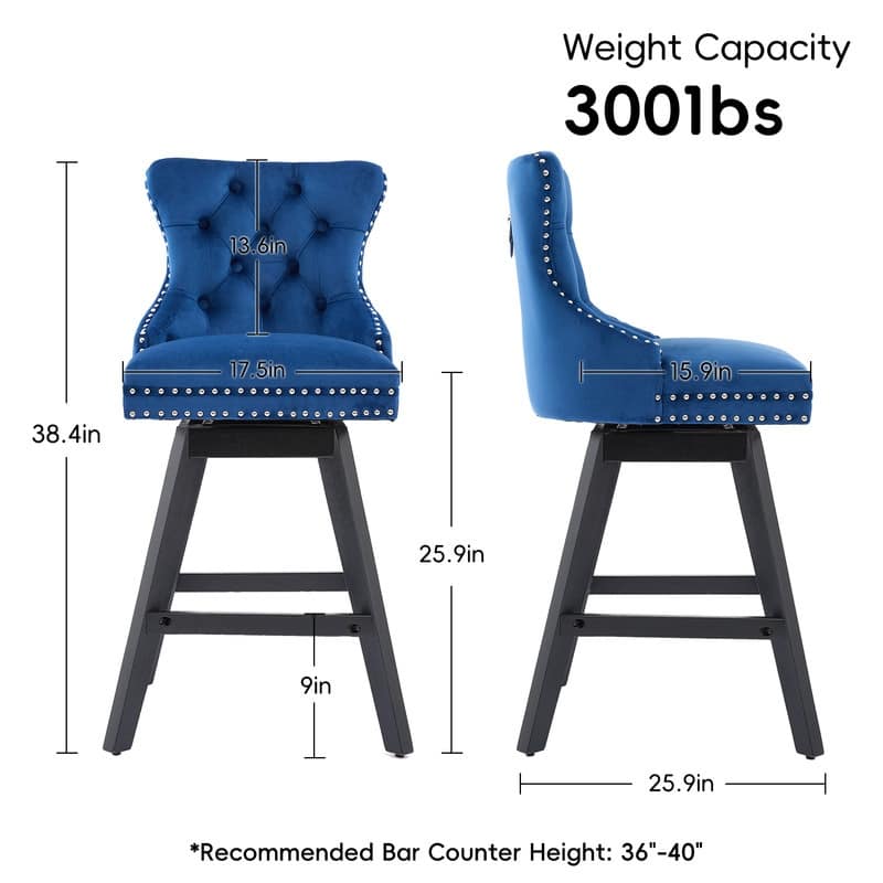 Swivel Velvet Leisure Counter Bar Stools Set of 8