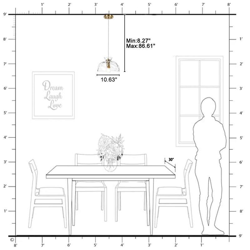 Modern Gold Semi-Circle Pendant Light with Clear Glass Shade Fixture - Dia.10.63-in