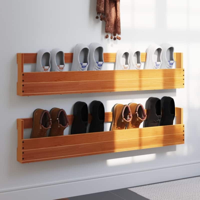vidaXL Wall-mounted Shoe Racks Hallway Shoe Organizer Wax Brown Solid Wood Pine - 3.3 x 43.3 x 9.3 in