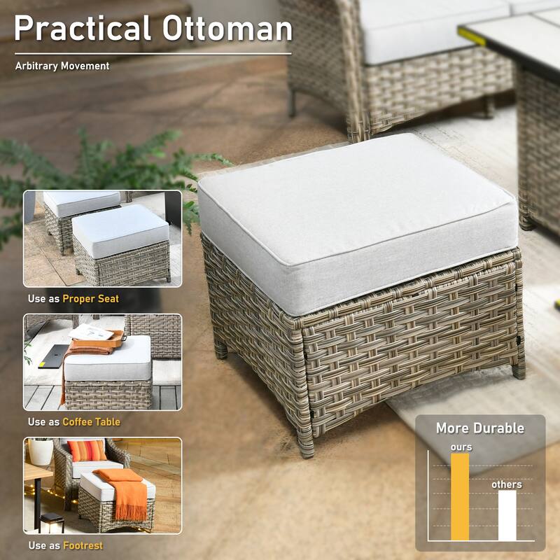 HOOOWOOO 8-piece Patio Wicker Chat Set Outdoor Conversation Sofa Set with Fire Pit