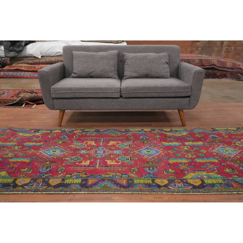 Hand Knotted Oriental 100% Wool Carpet Traditional Geometric Pink Tabriz Runner Rug - 10' 2'' X 3' 6''