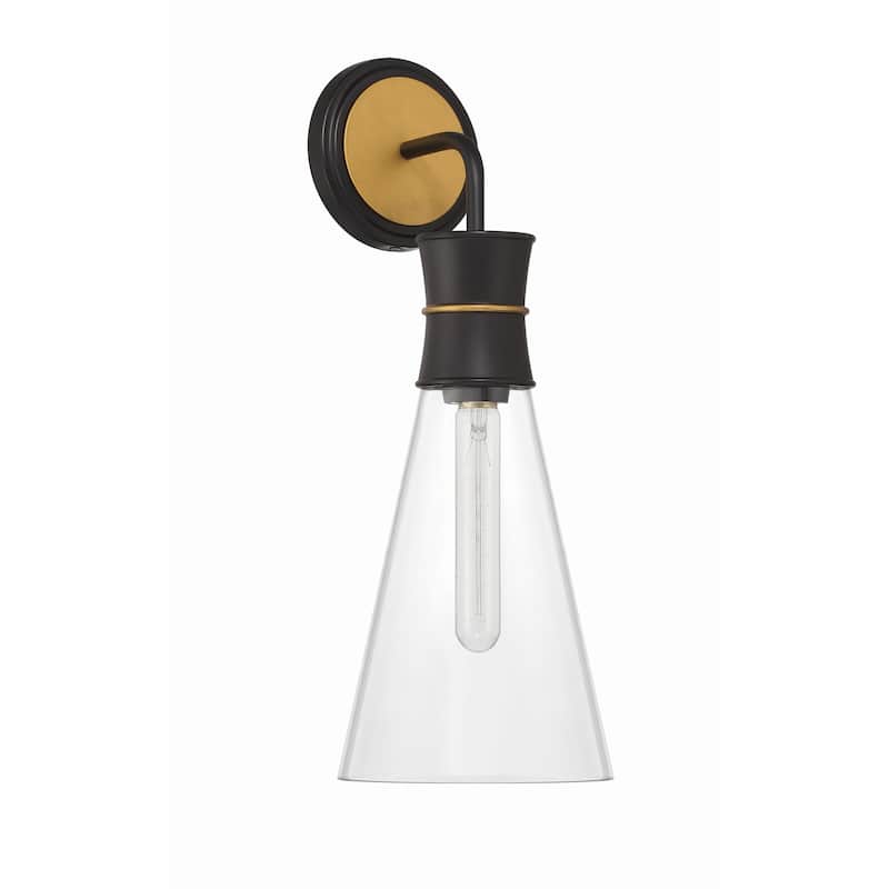 Quinn 1 Light Matte Black and Textured Gold Sconce - 7"W x 18.5"H x 7.75"D