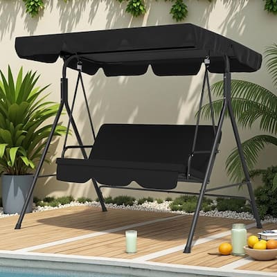 Steel 3-Seat Patio Swing with Stand with Removable Cushion and Adjustable Tilt Canopy (440lb Capacity)