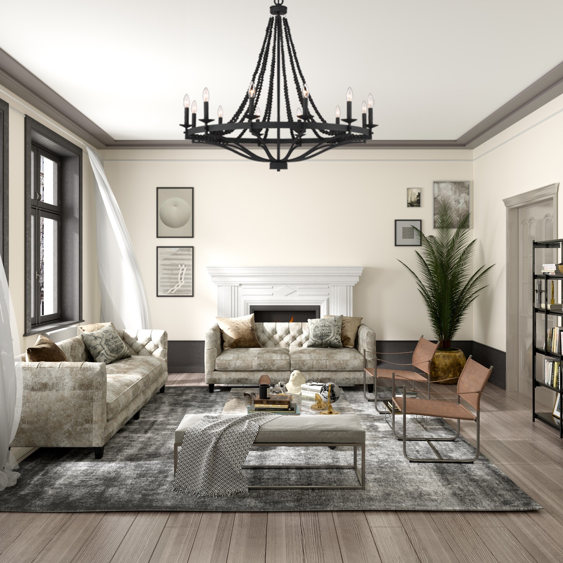 Fidenza Empire 12-light Farmhouse Coastal Beaded Chandelier-image