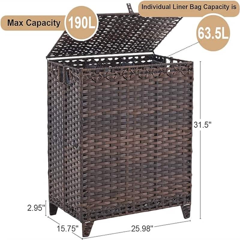 Laundry Hamper with Lid, 190L Large Laundry - 25.98"L x 15.75"W x 28.55"H