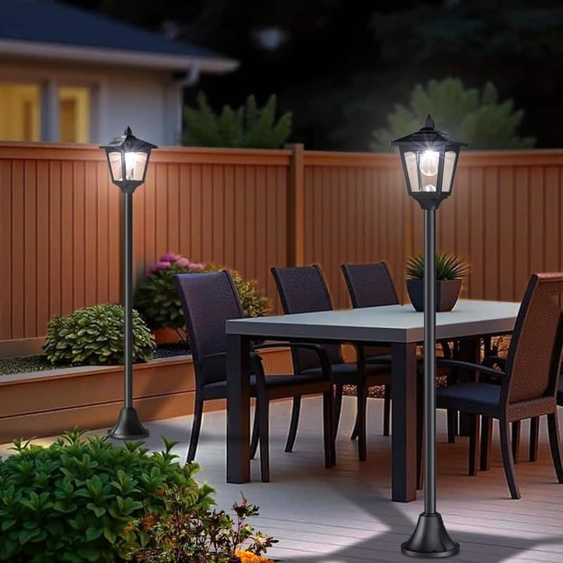 2 Pack 40" Solar Lamp Post Lights IP65 Waterproof LED Outdoor Pole Lighting - Black