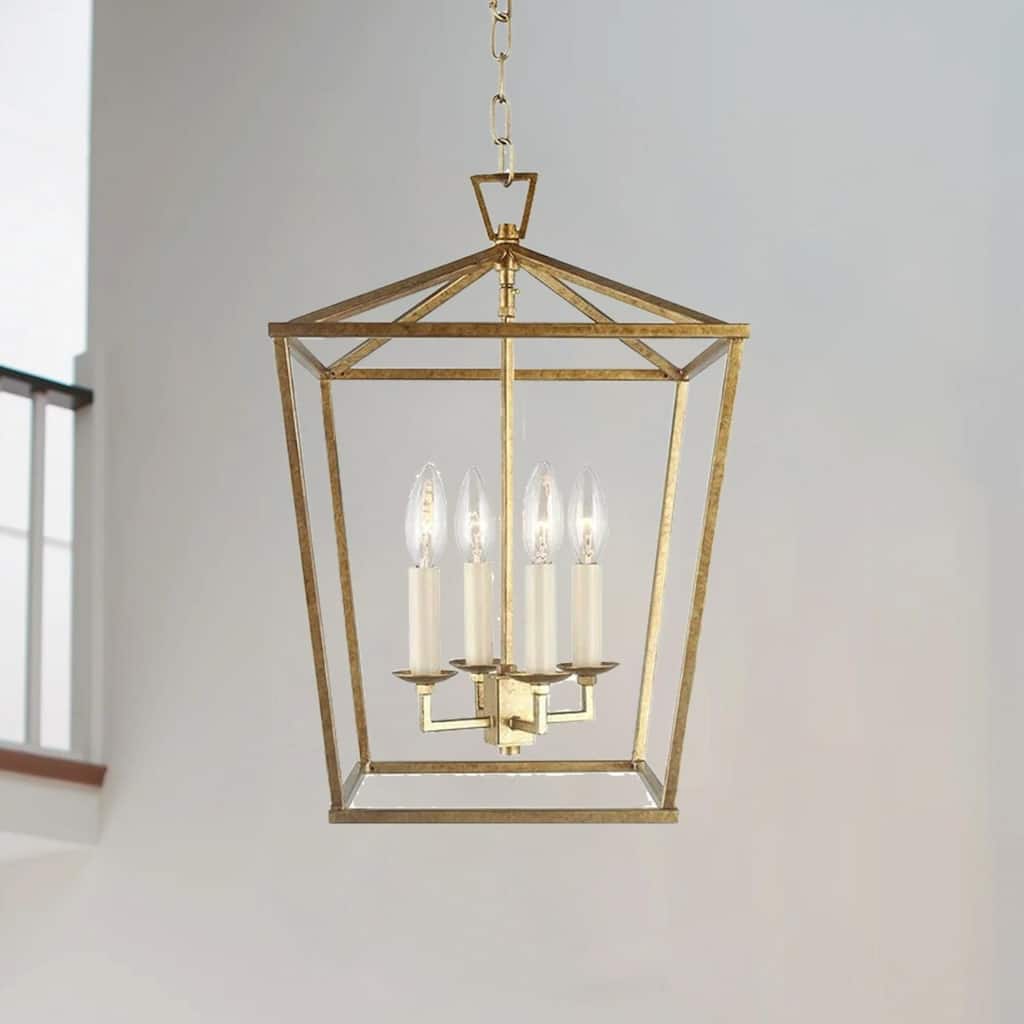 Ancient Candle Style Gold Lantern Pendant Medieval Stairway or Kitchen Island Small Open Cage Chandelier - N/A