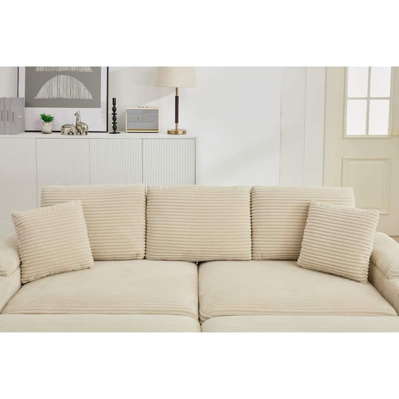 Modular Convertible Sectional Sofa with 2 Ottomans, 2 Seaters Corduroy Arms Couch, Loveseat Sofa with Cup Holders & USB Ports