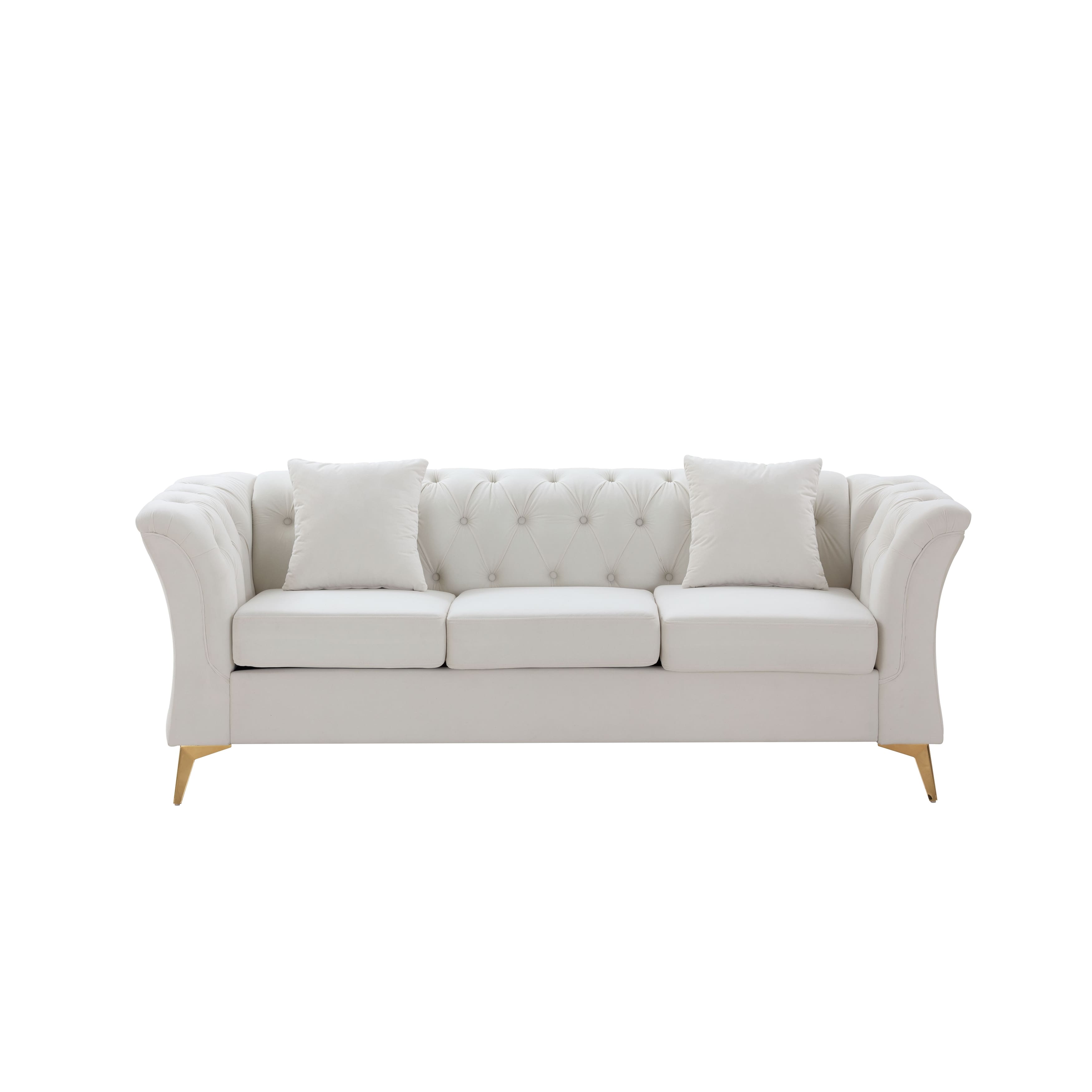 Modern Chesterfield Curved Sofa Button Tufted Velvet 3 Seat Couch with ...