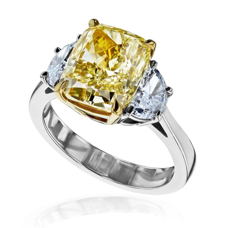 Kobelli 6.01 Carat Fancy Yellow Diamond GIA Certified Solid Platinum 3-Stone One-of-a-Kind Juliet Ring