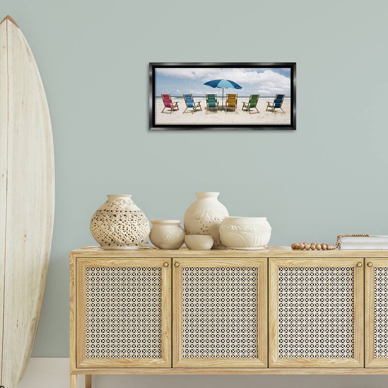 Stupell Colorful Beach Chairs Framed Floater Canvas Wall Art Design By Natalie Carpentieri