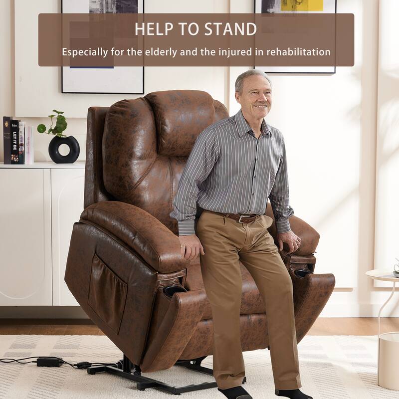 Power Lift Recliner Chair Overstuffed Wide Massage Chair Heavy Duty and Safety Motion Reclining Mechanism with Side Pockets