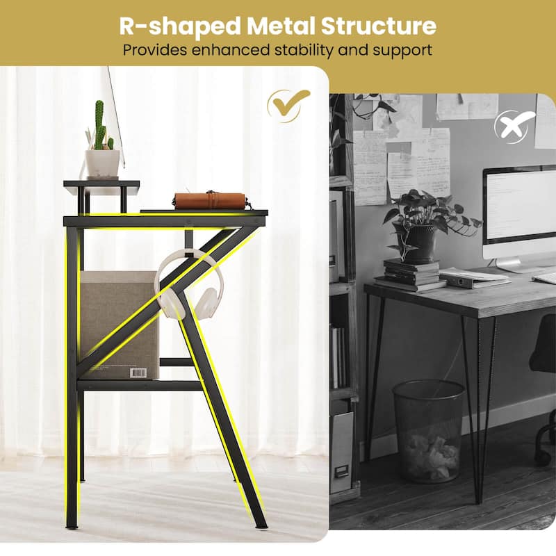 Costway Home Office Desk with Monitor Stand, Open Shelf & Metal Frame, - See Details