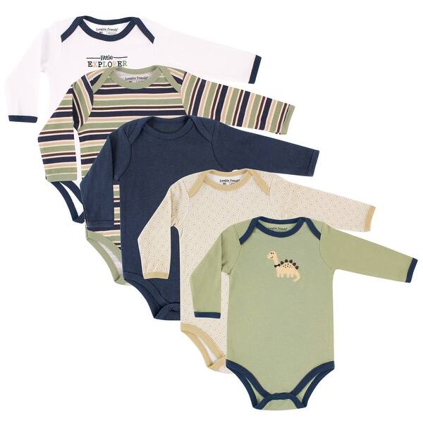 slide 1 of 1, Luvable Friends Baby Boy Cotton Long-Sleeve Bodysuits 5pk, Dinosaur 0-3 Months - Dinosaur