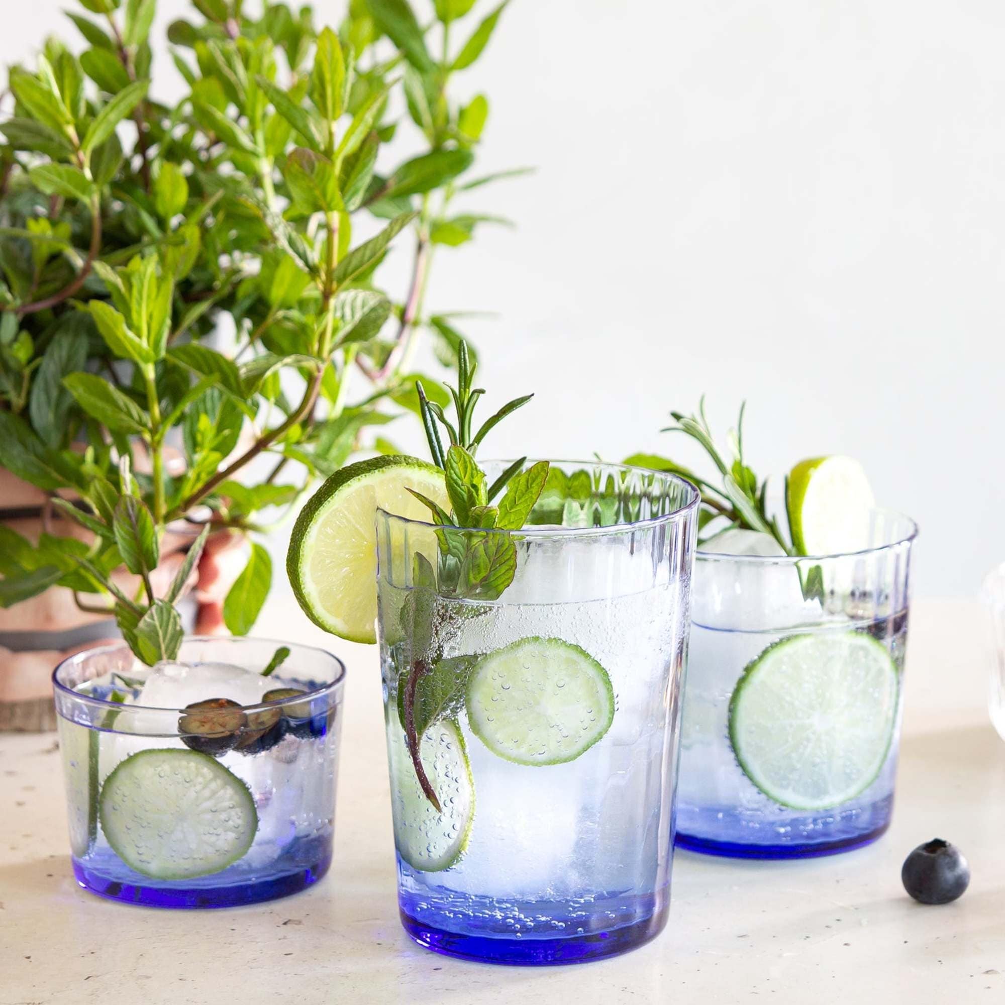 Bormioli Rocco 16oz Romantic Cooler Glasses – Set Of 4, Light Blue, Victorian Style, Dishwasher Safe
