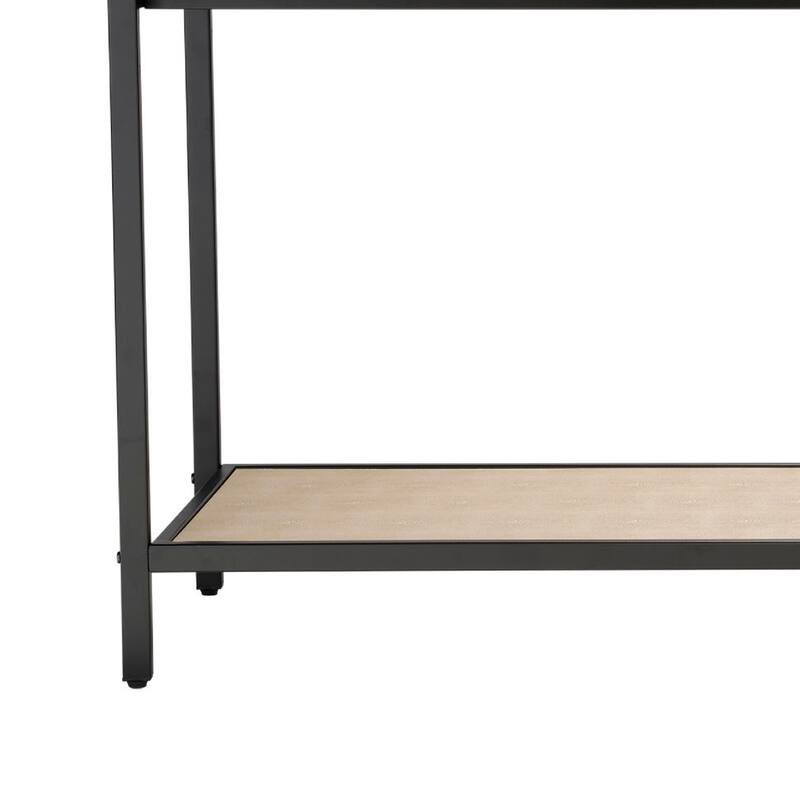 Caz 48 Inch 2 Drawers Sofa Console Table w Black Frame, Faux Leather