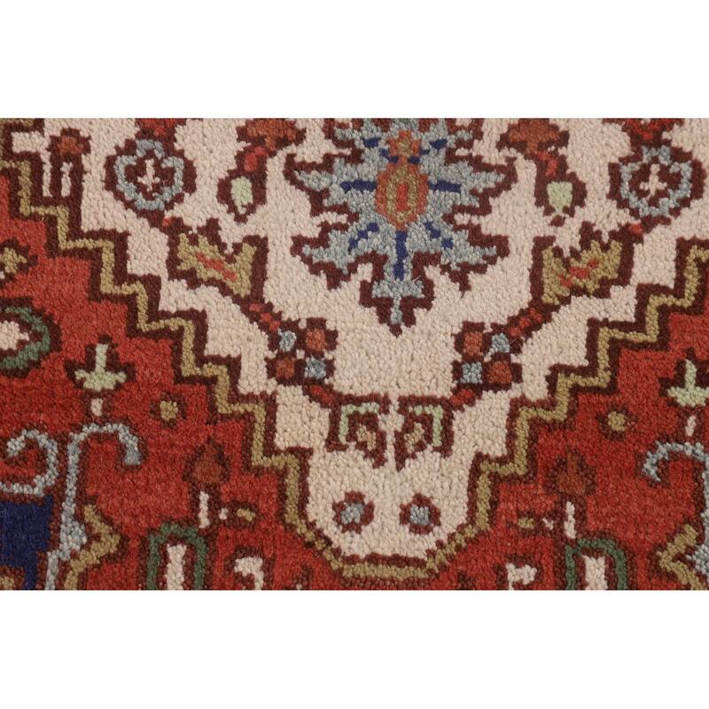 Ivory Geometric Heriz Serapi Indian Foyer Rug Hand-Knotted Wool Carpet - 3'0"x 4'11"