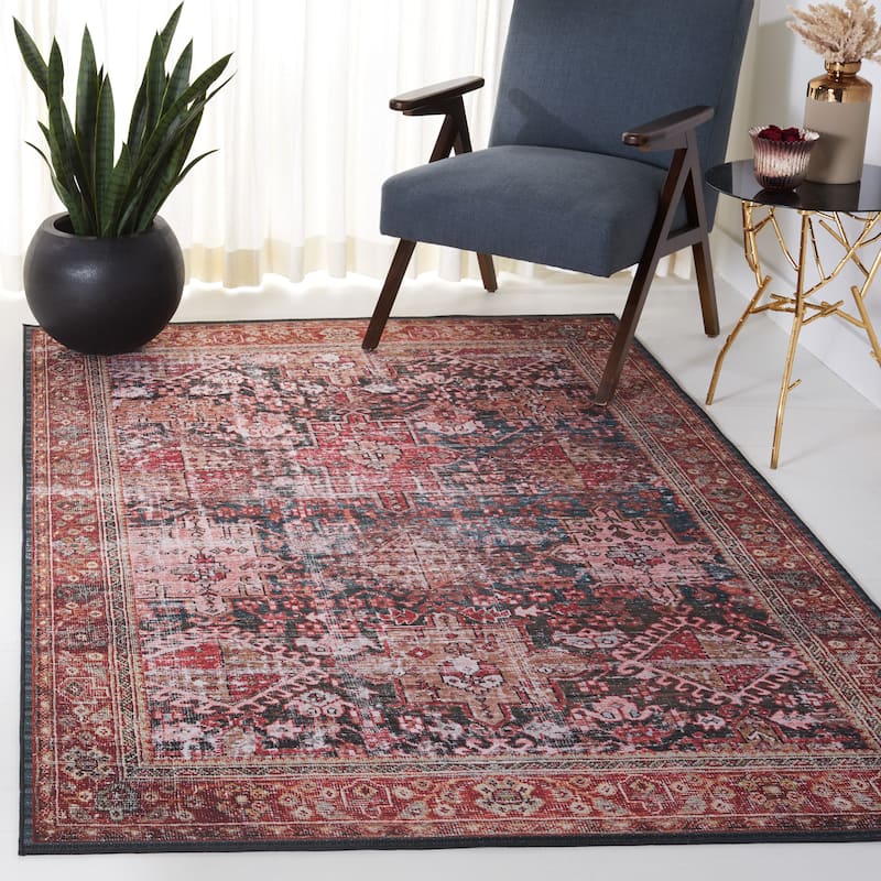 SAFAVIEH Tucson Machine Washable Slip Resistant Gena Oriental Rug - 6' x 8' - Rust/Green
