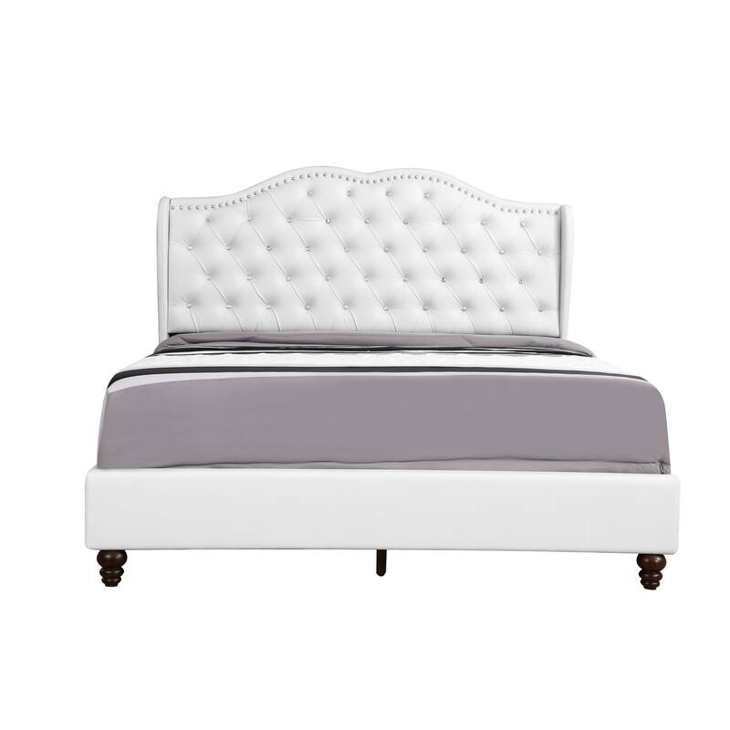 White Upholstered Queen Bed with Transitional Design