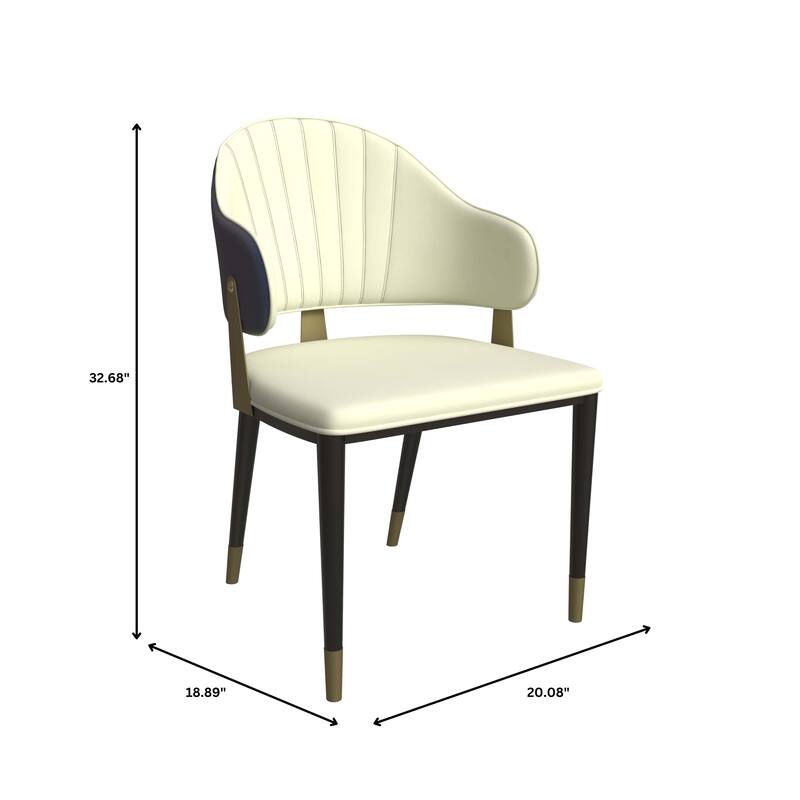 Leather Dining Chair in Iron Set of 2 with Gold Accents Design Modern Ergonomic Side Arm Chair