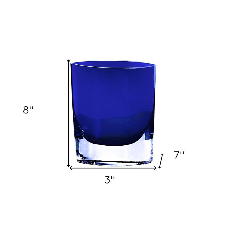 HomeRoots 8" Cobalt And Clear Oval Lead Free Crystal Table Vase