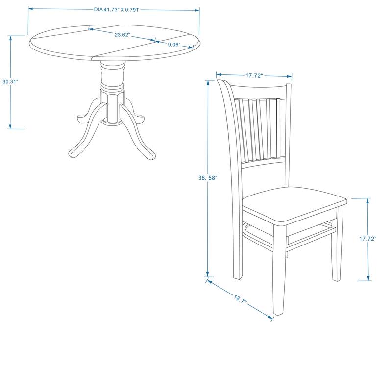 5-Piece Dining Set, 42" Round Drop-Leaf Table and Spindle Chairs