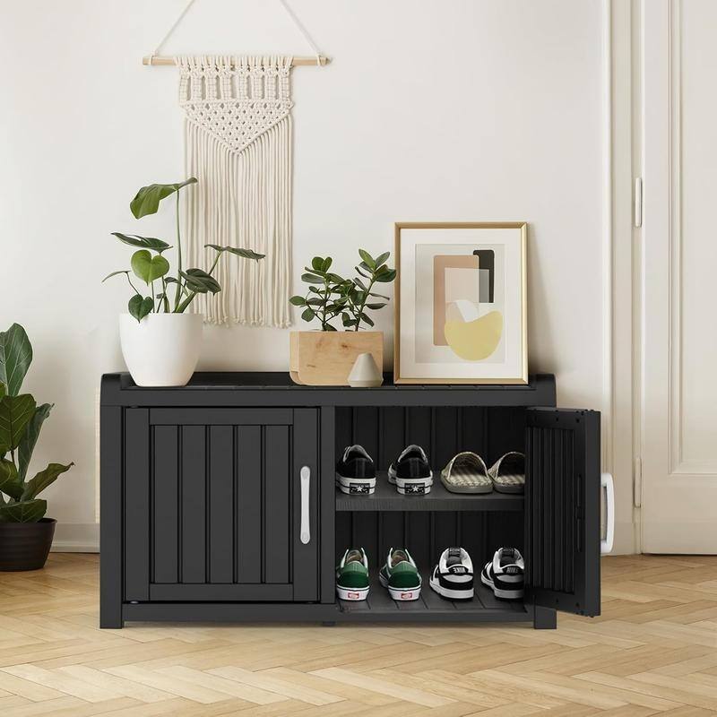 Double Door Shoe Cabinet Waterproof UV-Resistant,Storage Bench Indoor Outdoor -Space-Saving Entryway Organizer​