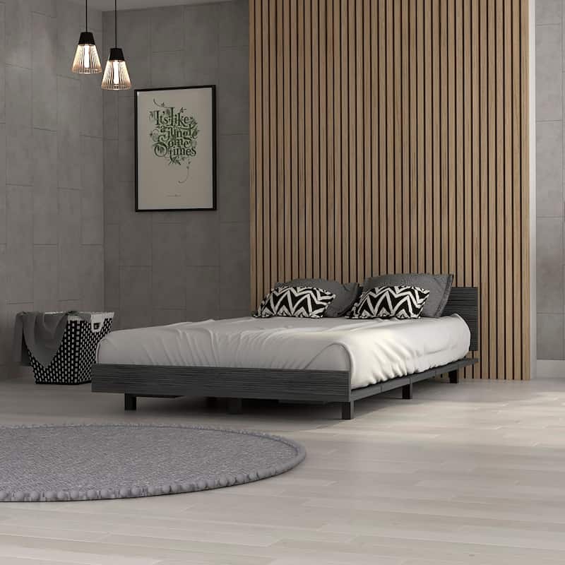 Twin Bed Frame in Smokey Oak Finish with Sturdy Sleep Surface and Compact Design - Gray