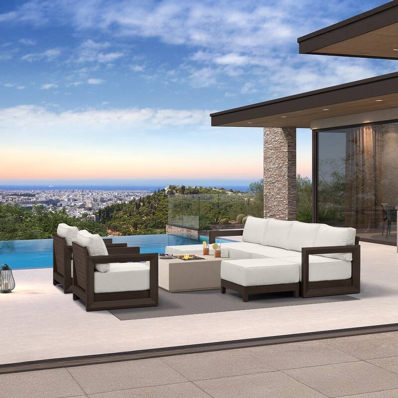 PURPLE LEAF Caesar white Sofas Sectionals 4-18 Piece with 9.6" Thick Cushion for Yard Porch Deck Outdoor Patio Conversation Sets - 6 Seats+2 Ottomans - Enclosed