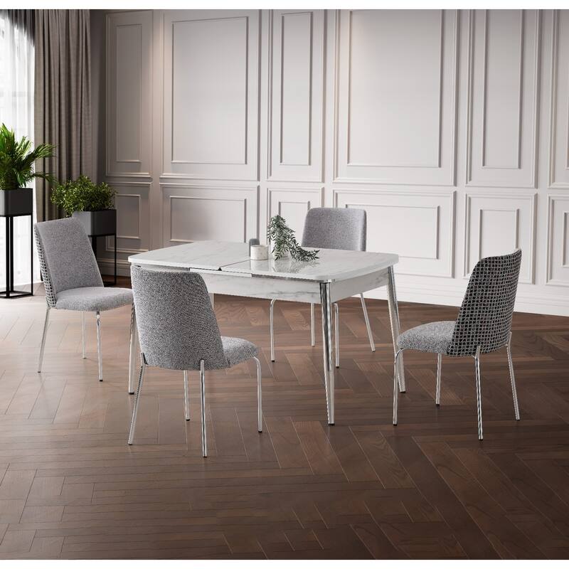 Zeki 7-Piece Extendable Dining Table And 6 Dining Chair With Metal Leg Set - White