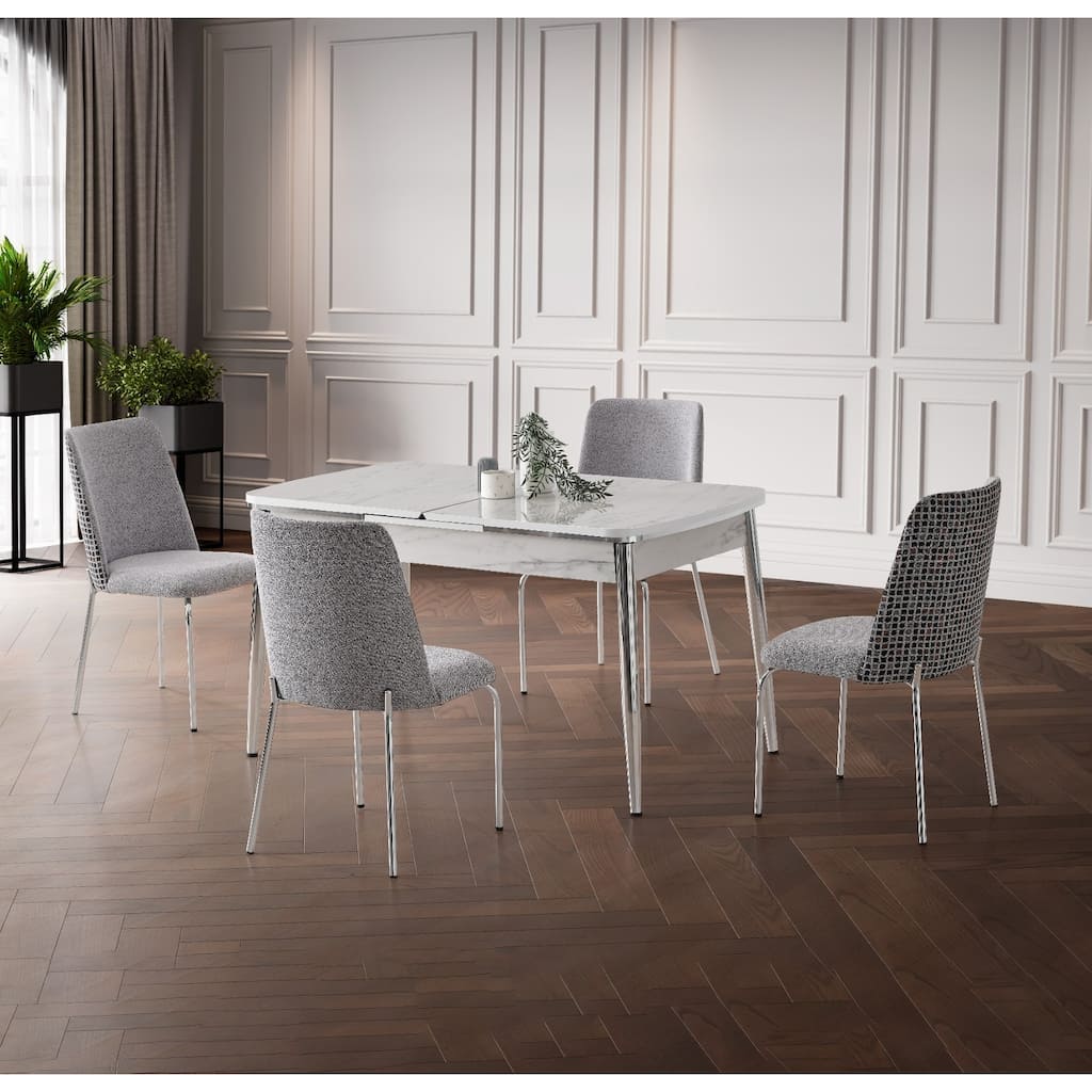 Zeki 7-Piece Extendable Dining Table And 6 Dining Chair With Metal Leg Set